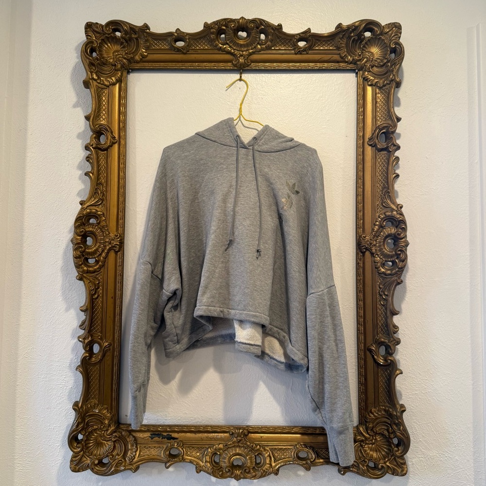 Adidas Gray Women's Cropped Hoodie sweatshirt size XL